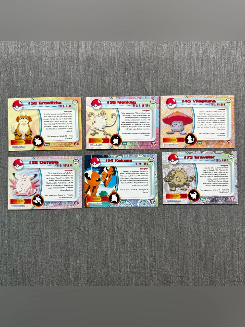 Vintage 1999 Topps Pokemon Card Lot 6 TV Animation Green Logo Non-Foil Clefable